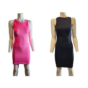 OQQ Womens Bodycon Ribbed Tank Dress 2-Pack Large Nylon & Spandex Pink & Black